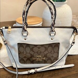 Coach White and Brown Signature Tote Bag